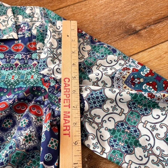 Chicos Multi Color Mosaic Button Down Tunic No Iron Shirt Size 2 Large Pockets - Picture 9 of 15